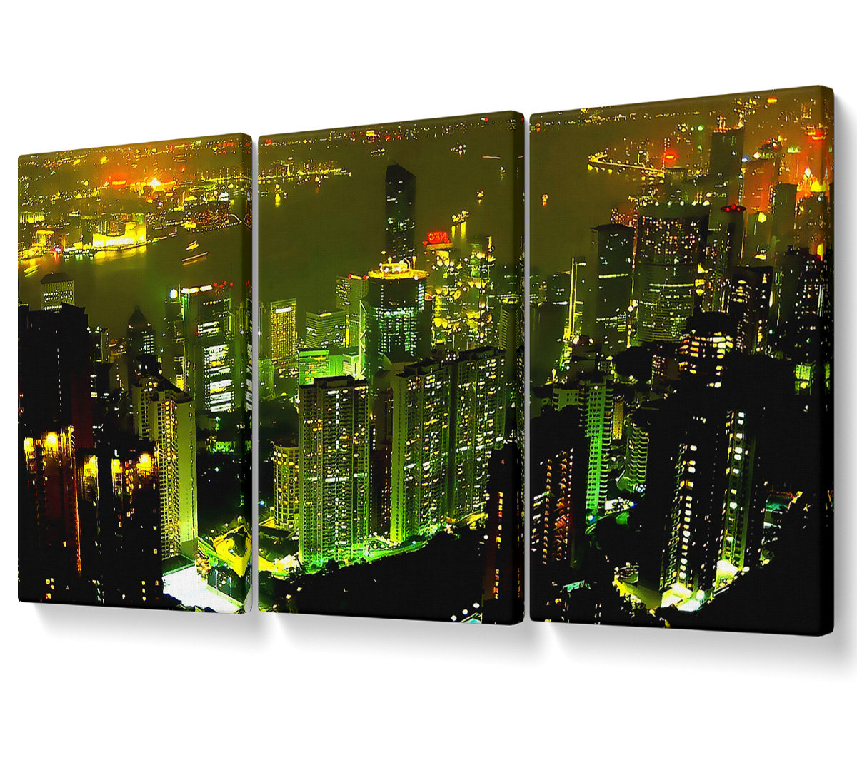 Ebern Designs Hong Kong Bay Green - 3 Piece Wrapped Canvas Graphic Art ...