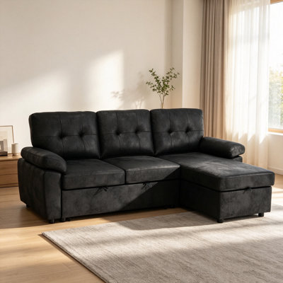 Canapé-lit modulaire convertible en L 88,5 po avec méridienne coulissante avec rangement et accoudoirs rembourrés