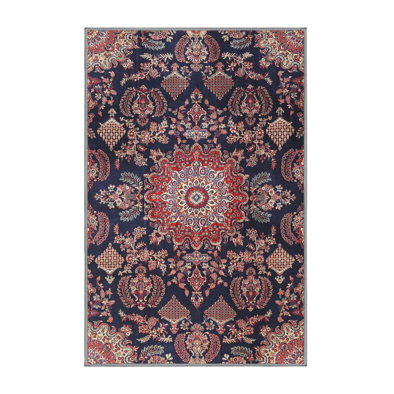 Tapis traditionnel bleu / rouge, Rectangle 2 pi x 4 pi