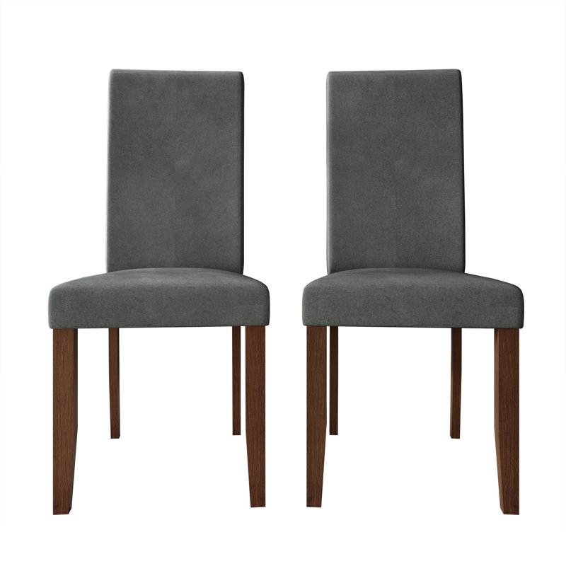 Brown Wooden Dining Chair With Velvet Cover, Light Grey