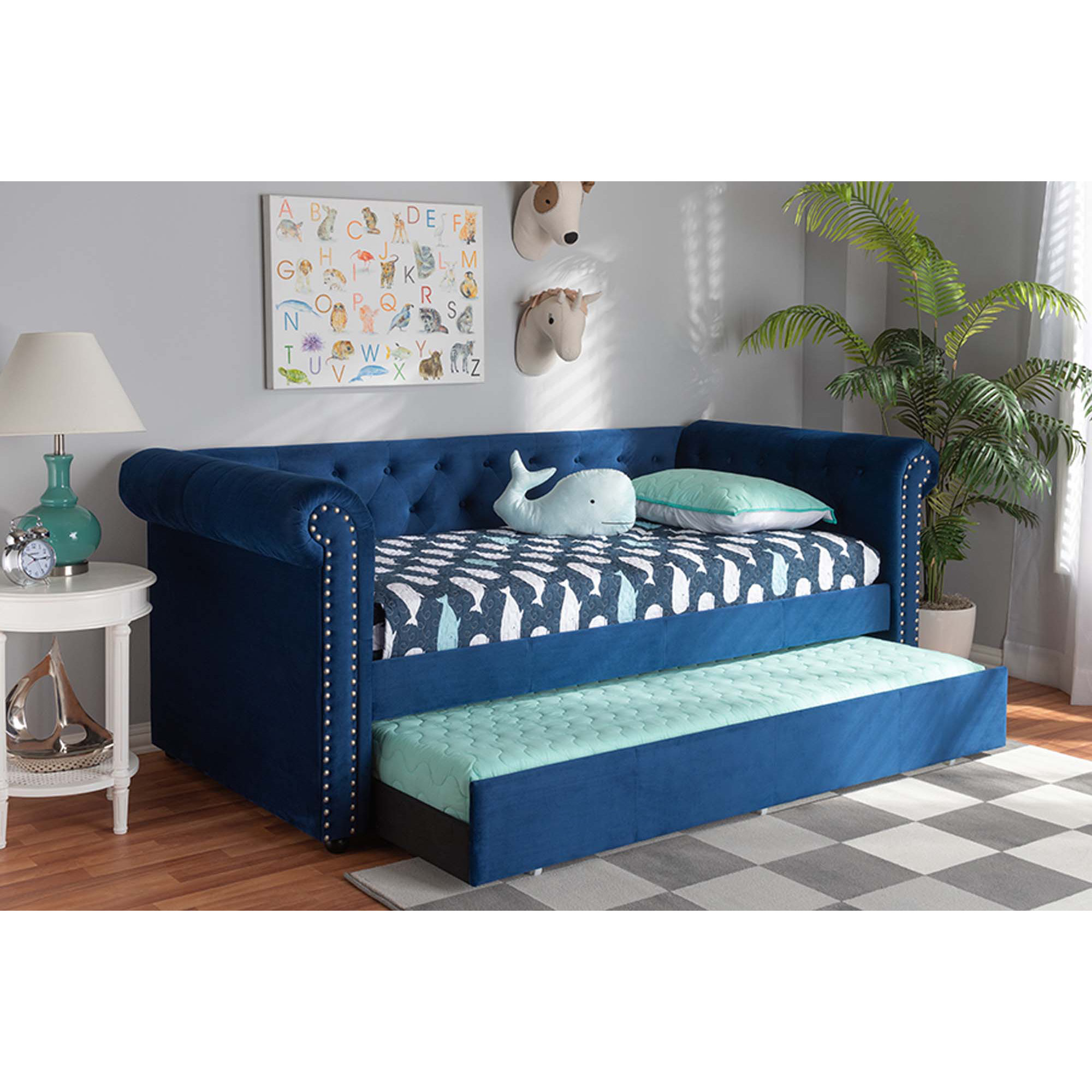 Mynard Upholstered Daybed with Trundle - Twin, Blue