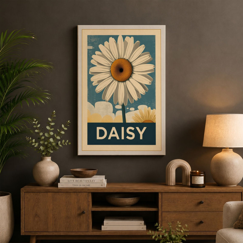 Daisy Study Botanical 1 Piece Wrapped Canvas Wall Art, 30x20 - 76.2 x 50.8 cm, Ochre Border
