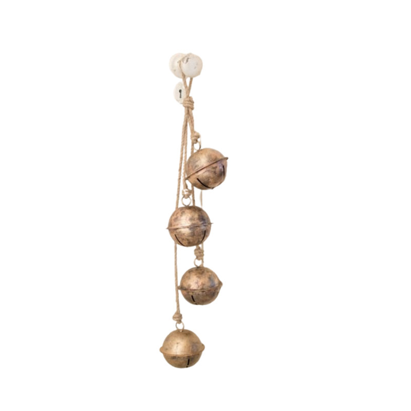  Decorative Brass Bell Garland Set Of 2 – 29" H Hanging Holiday Decor With Jute Rope