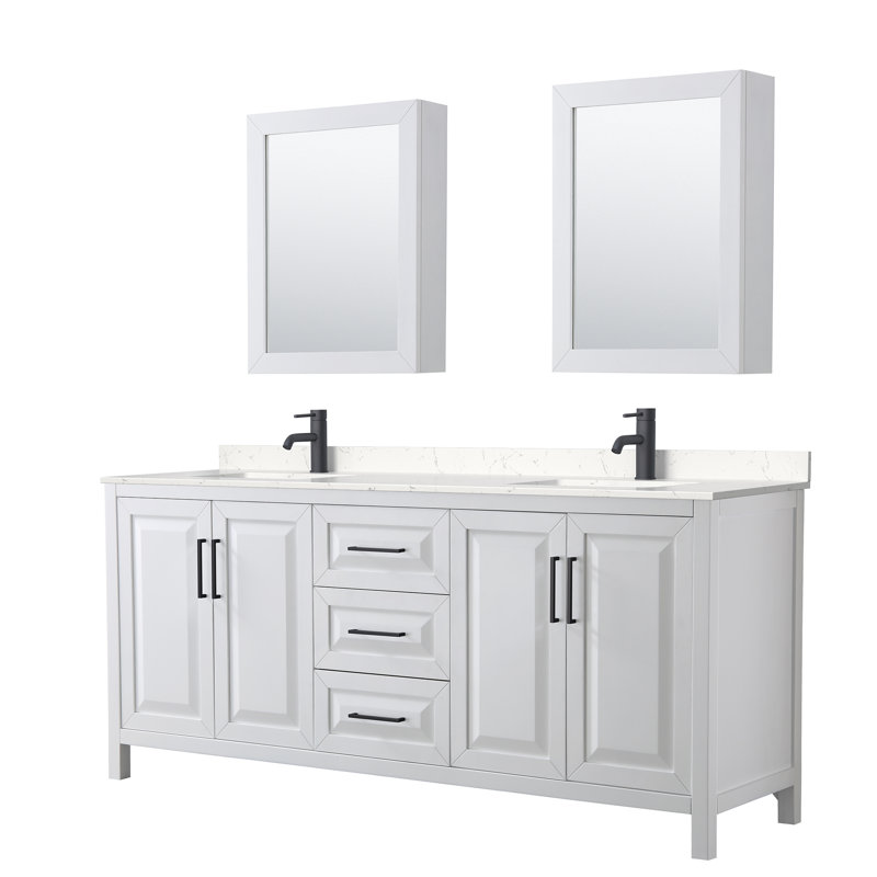 Daria 80'' W Double Vanity, White, Polished Chrome, Carrara Cultured Marble