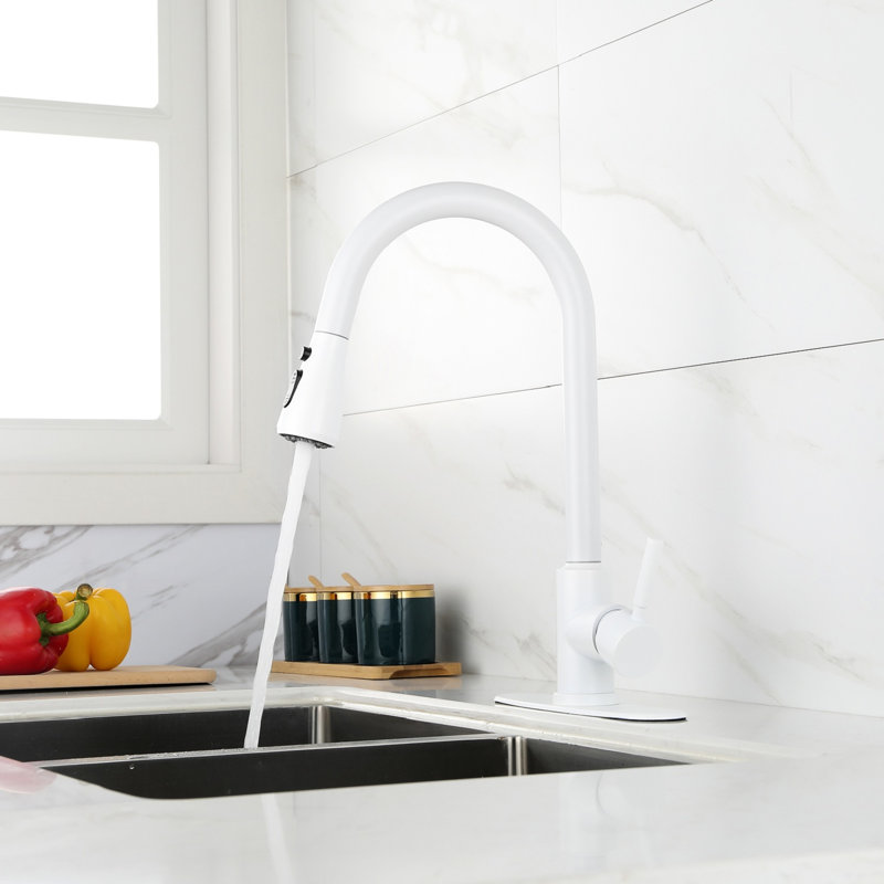Robinet de cuisine avec douchette extractible - moderne, acier inoxydable, installation rapide blanche et sans souci, options de gestion de la température du débit d'eau réglables - blanc, acier, contrôle flexible facile