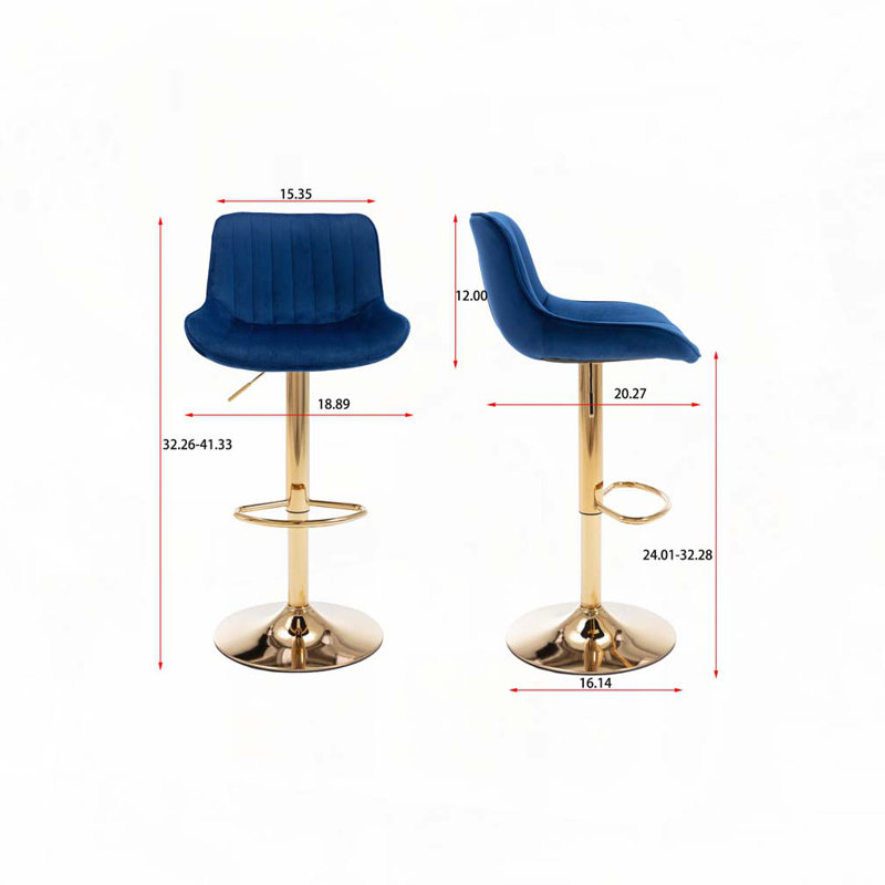 Repose-pieds chromé et base pivotante en velours à hauteur réglable et tabouret de bar simple Golden Leg