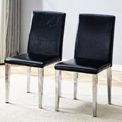 Chaises de salle à manger noires en polyuréthane, pieds en métal argenté, de 2, polyvalents pour la maison, sièges avec éponge, pieds antirouille minimalistes et confortables, rembourrage élastique doux, fonction Scratch