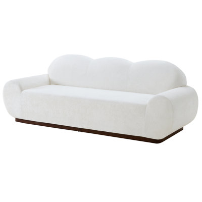 Canapé 3 places incurvé Cloud en chenille, accoudoirs arrondis, 224 cm (88 po), blanc neige