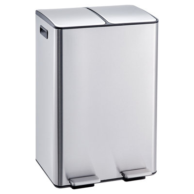 Poubelle 16 gallons 2 x 30L double, bac de recyclage à double compartiment en acier inoxydable, poubelle à pédale avec couvercle à fermeture douce, seau intérieur à ouverture à 90 ° et amovible pour la cuisine, la maison et le bureau