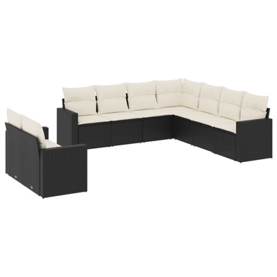 Vidaxl Garden Sofa Set Black PE Rattan 9 Piece Set Adjustable Armrests