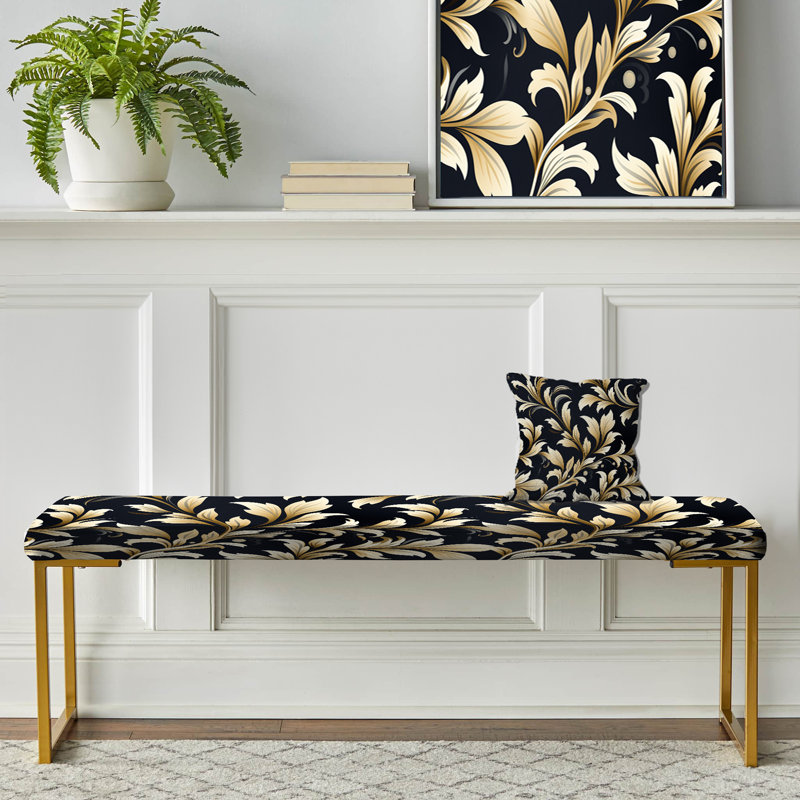 Beige élégant damassé Harmony - banc rembourré damassé doré