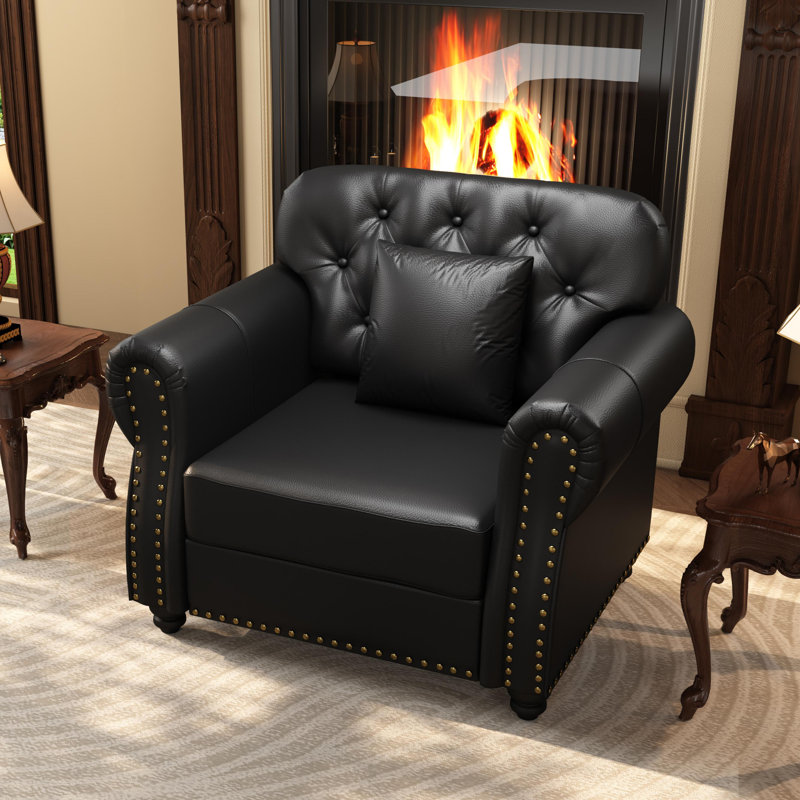 Fauteuil de lecture avec accoudoirs roulés de 41,3 po de largeur, Noir