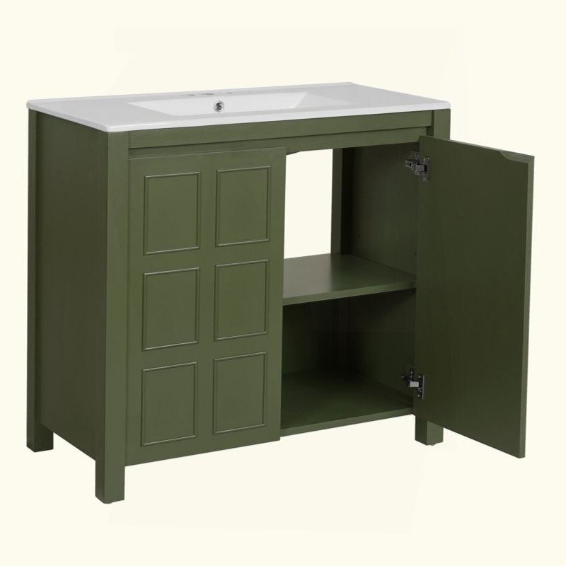 Rangement pour meuble-lavabo 36 po avec lavabo en céramique, Vert olive