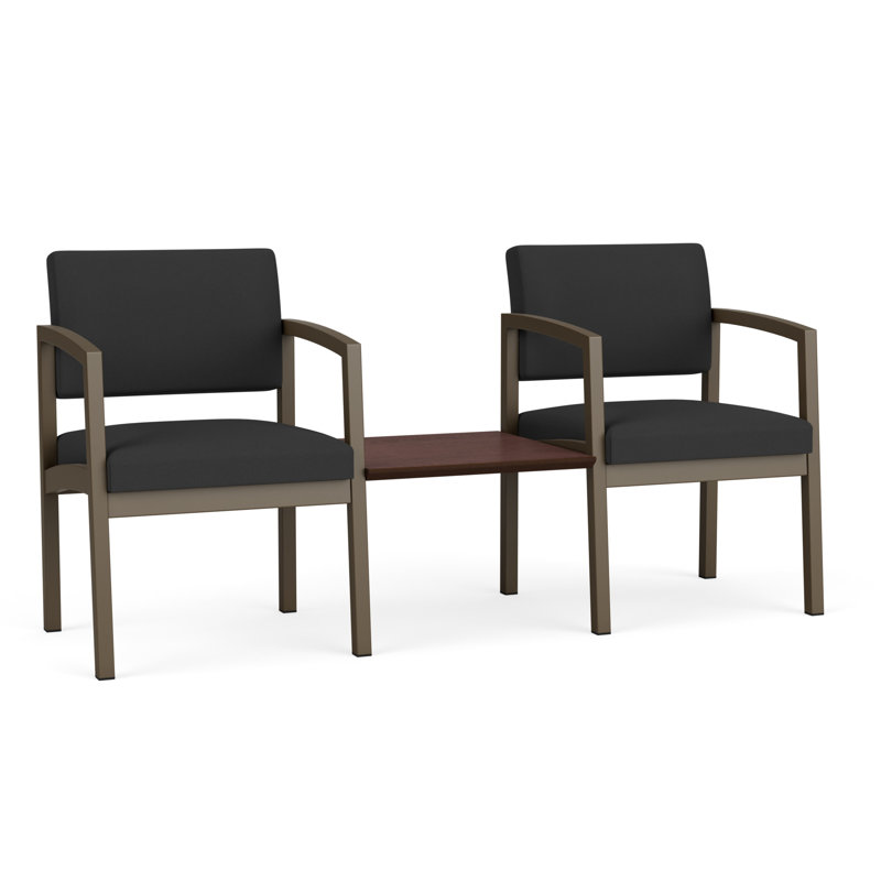 Structure tandem 2 places avec table centrale en acier Lenox, Bronze / noyer cacao, Cocoa Walnut
