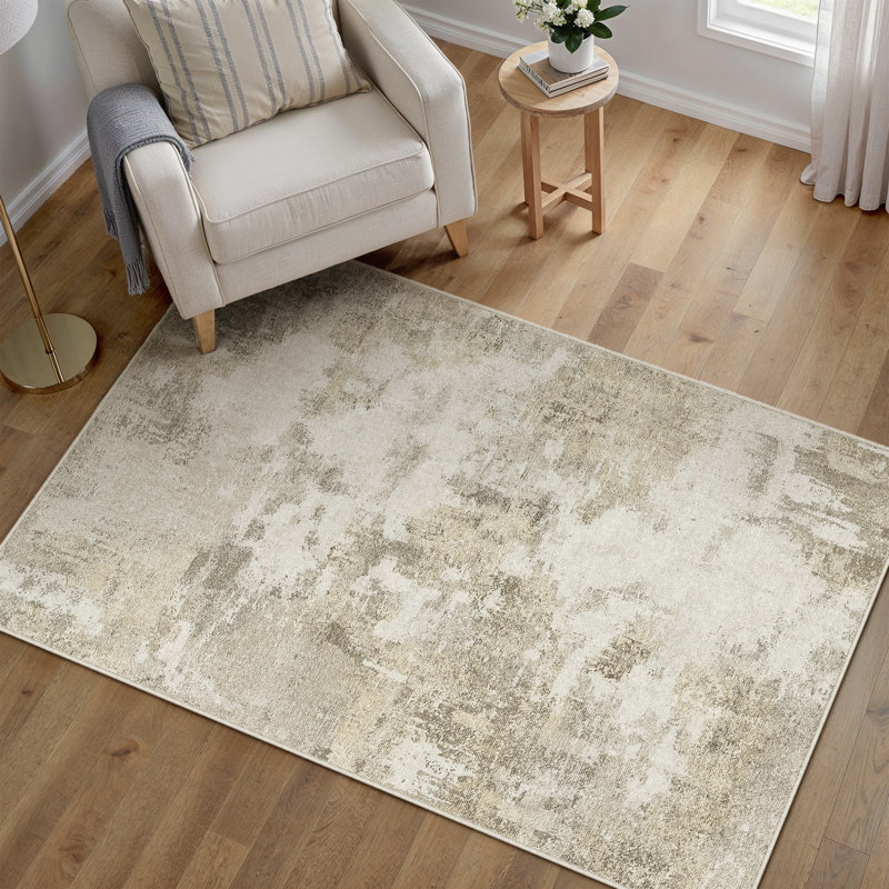 Modern Abstract Machine Washable Area Rug With Non-Slip Rubber Backing, Rectangle 3' x 5'