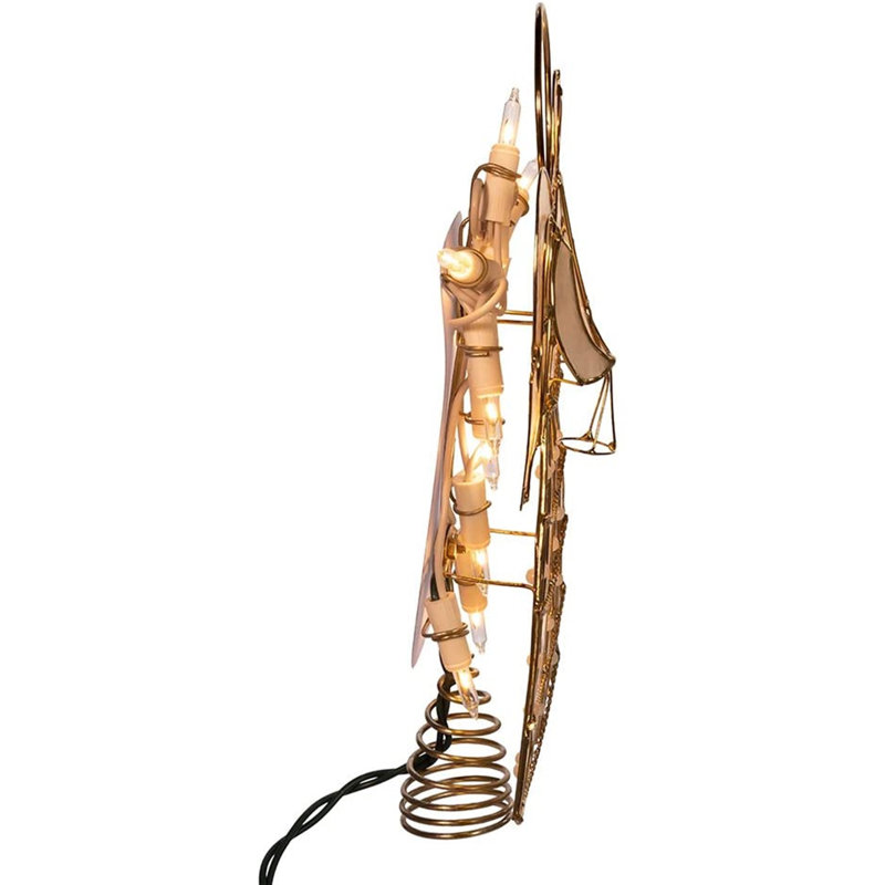 Gold Capiz Angel Tree Topper with Pearls and Lights