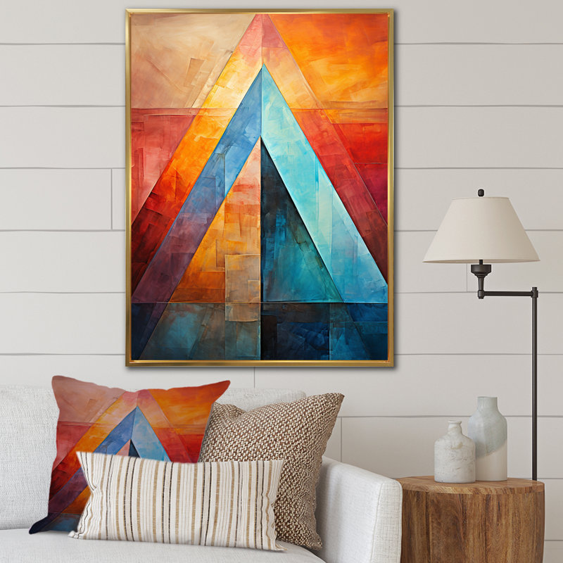 Pyramide de couleurs, art mexicain I - décoration murale art mexicain, Cadre flottant doré, H 44 po x l 34 po x P 1,5 po