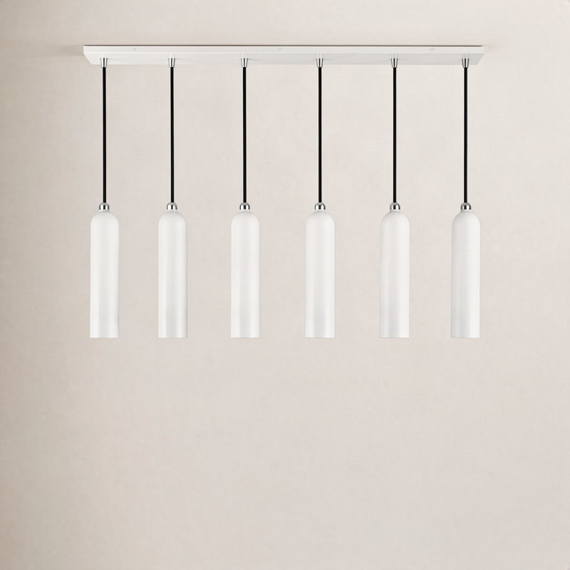 Veikko 6-Light Dimmable Linear Kitchen Island Pendant , Shiny White Finish