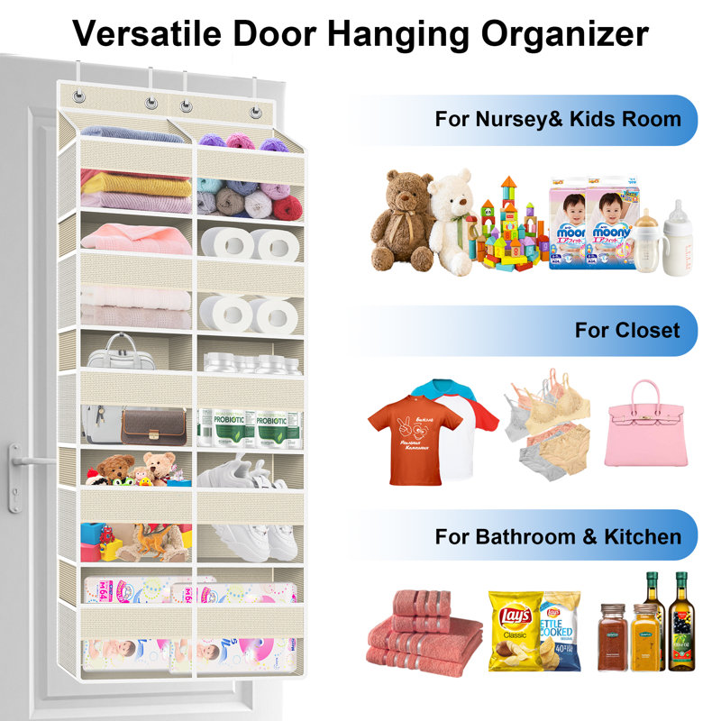 Beige 5-Tier Over the Door Hanging Organizer with Extra Large Pockets, Hanging Storage with Clear Windows for Nursery, Pantry, and Closet Single