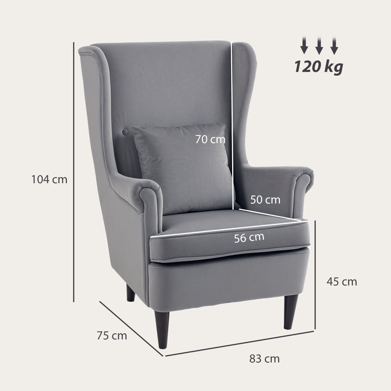 Upholstered Wingback Chair, Dark Grey