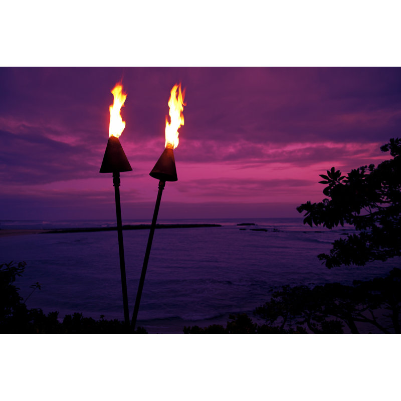 Hawaii Tiki Torches In At Sunset by Skodonnell - No Frame Art Prints on Canvas, 81cm H x 122cm W