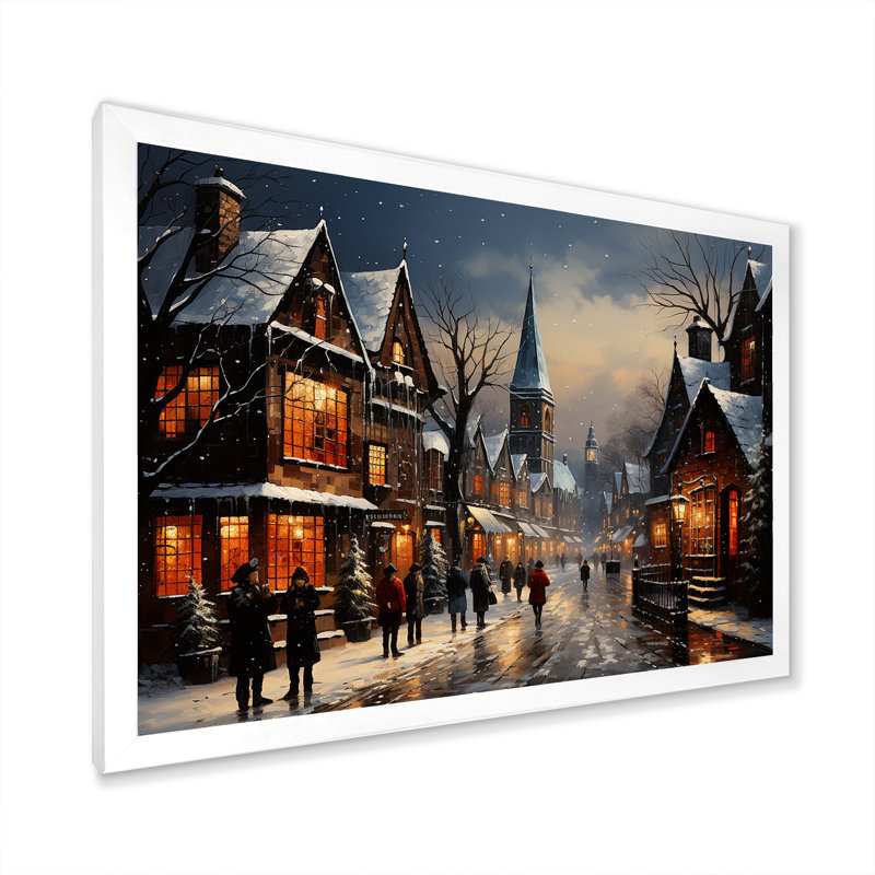«Winter Village In Europe I - Winter Landscape», art mural, Cadre de coin blanc fermé, H 16 po x l 32 po x P 1 po