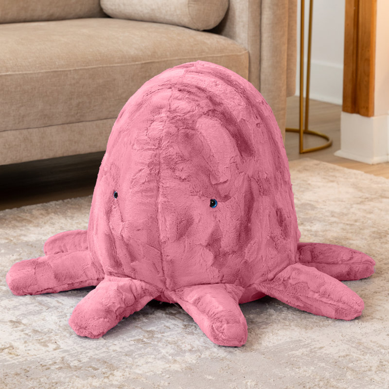 Raven-Symoné Huggy The Octopus Sea Buddy Large Kids Stuffed Animal Bean Bag And Pouf, Wild Rose Fur, Pink Faux Fur