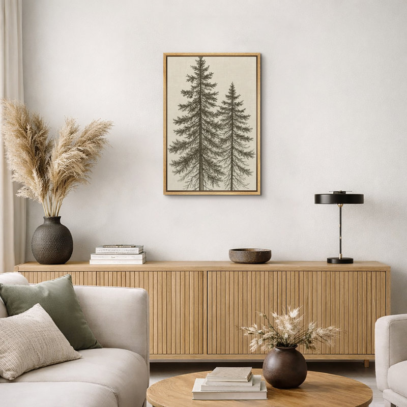 «Tall Pine Trees Classic Botanical Nature Art», reproduction d'art sur toile encadrée, Naturel, H 36 po x l 24 po