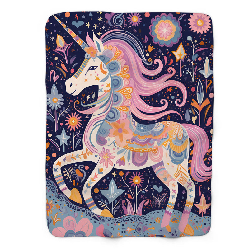 Jeté Rosy Radiance Unicorn - 1 pièce Sherpa Bla Premium, L 60 po x L 80 po