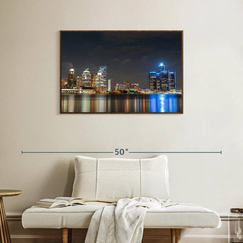 Détroit, 37 po x 25 po, Cadre flottant noyer