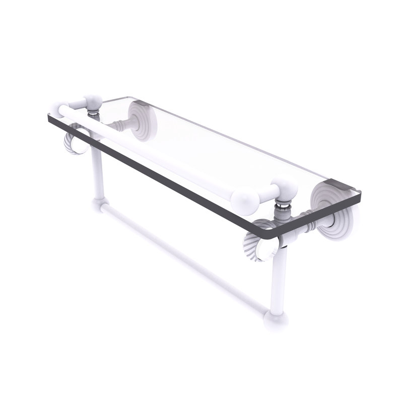 Jarrell Glass Bracket Shelf with Towel Bar, 5.5" H x 16" W x 6.8" D, Matte White