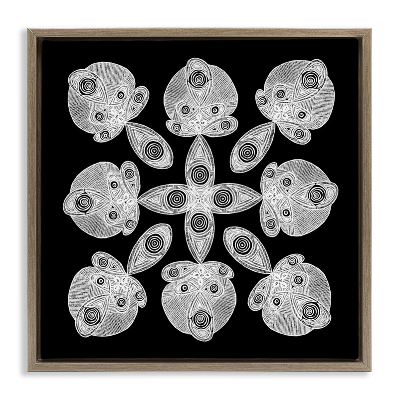 Symétrie fractale dans un cadre flottant monochrome, design par El Perkin, H 25 po x l 25 po, Cadre flottant orme Montalcino
