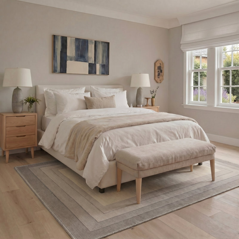 Novus Modern Machine Washable Grey / Beige Indoor Area Rug with Non-Slip Backing, Rectangle 6' x 9'