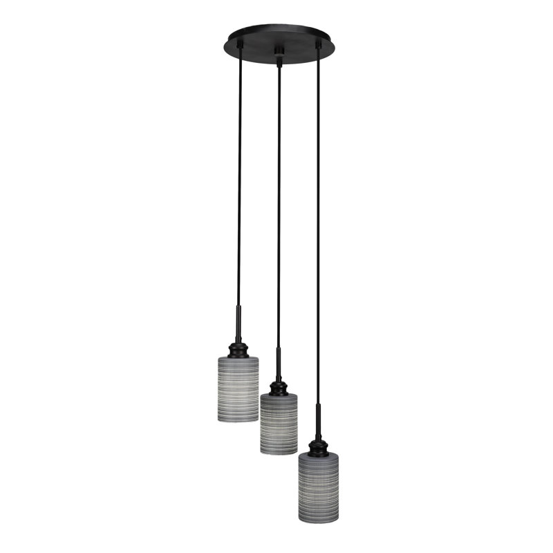 Luminaire suspendu grappe 3 lumières Aquashicola présenté dans une finition espresso avec verre matriciel de 4 po, Gris