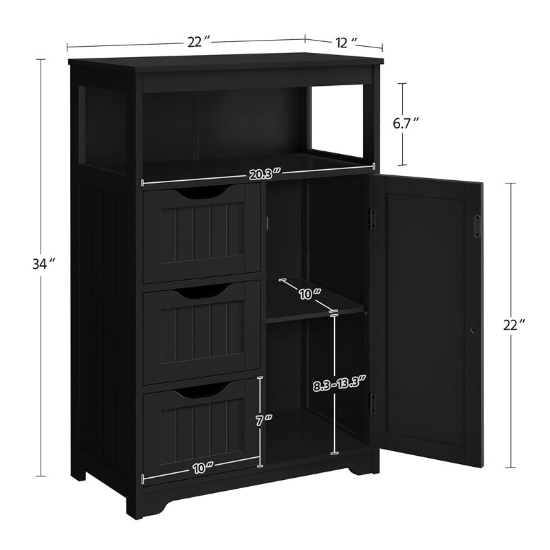 Freestanding Wooden Bathroom Floor Cabinet, Black