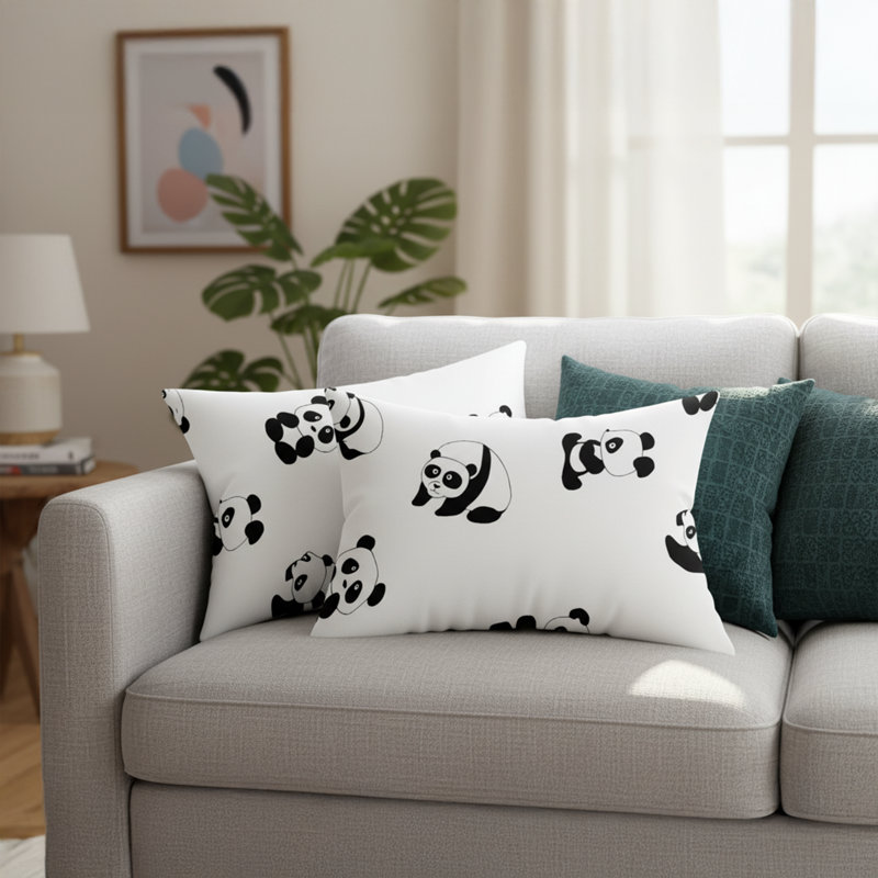 Ensemble de taies d'oreiller lavables en mélange de coton à imprimé panda (2 pièces)