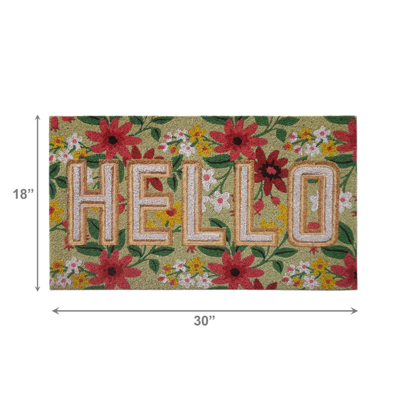 Embossed Coir Door Mat Floral - Hello