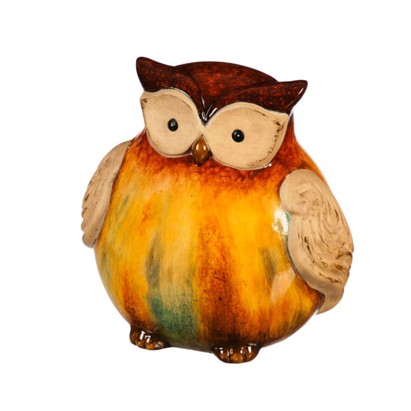 Statuaire en terre cuite glacée avec hibou H 5,75 po