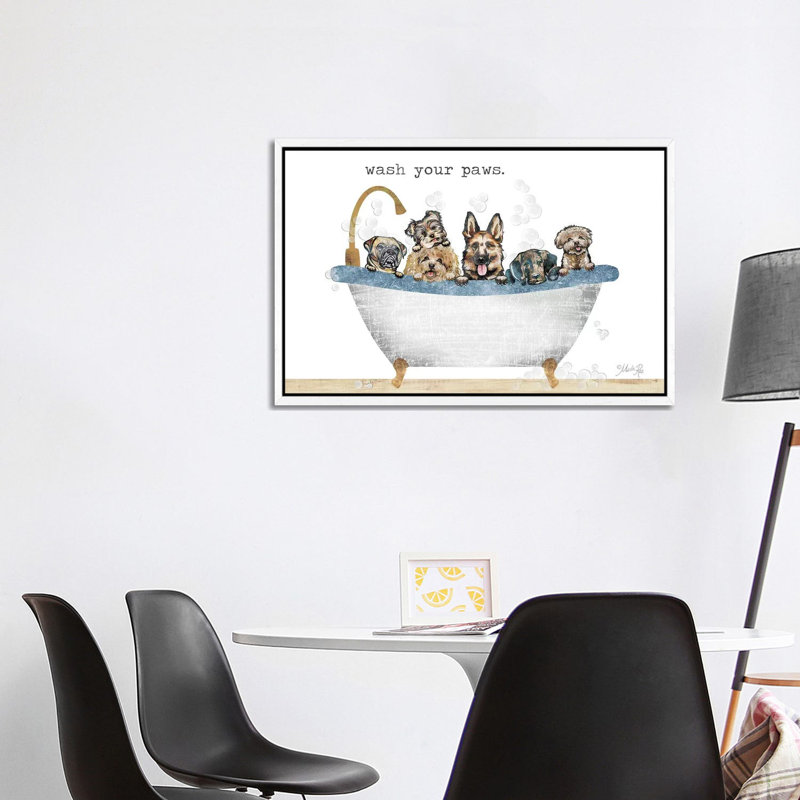 Wash Your Paws by Marla Rae - Print on Canvas, White Floater Framed, 66.04cm H x 101.6cm W x 3.81cm D