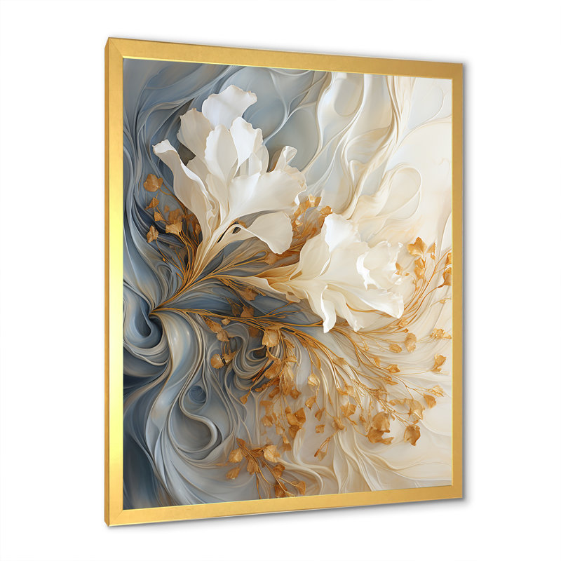Champagne blanc et or blanc V - Champagne, art mural, Encadrement doré, H 32 po x l 24 po x P 1 po