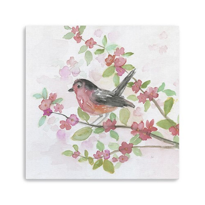 Fleur et oiseau, impression murale sans cadre