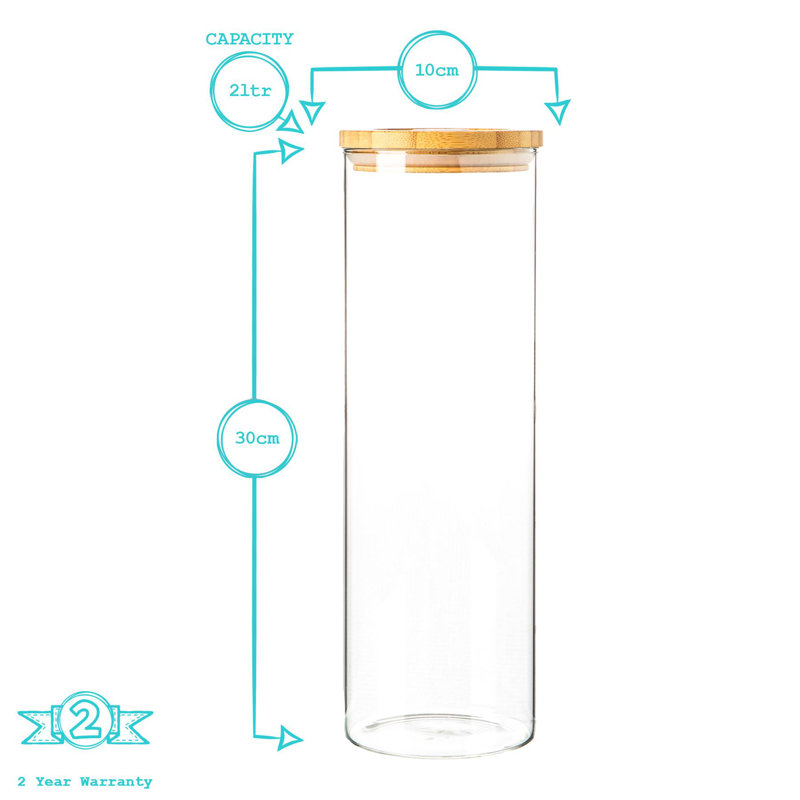 Argon Tableware - Glass Scandi Storage Jars with Wooden Lids - 2 Litre - Set of 3