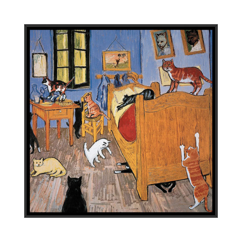 Van Gogh Arles Cat, H 26 po x l 26 po x P 1,5 po, Toile avec cadre noir
