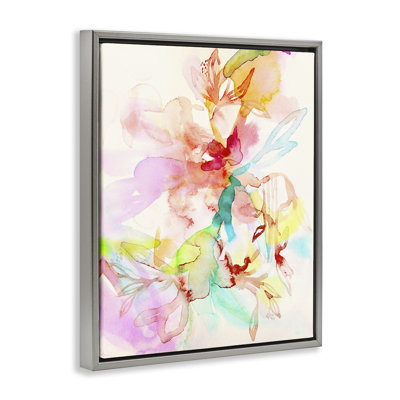 Cadre flottant abstrait avec aquarelle et fleurs de l'île, design par Gemma Bardot