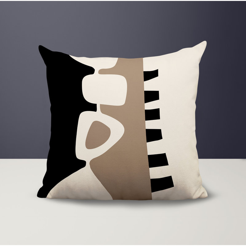 Oreiller carré réversible intérieur / extérieur Kanai, H 19 po x l 19 po, Beige / noir / blanc cassé abstrait