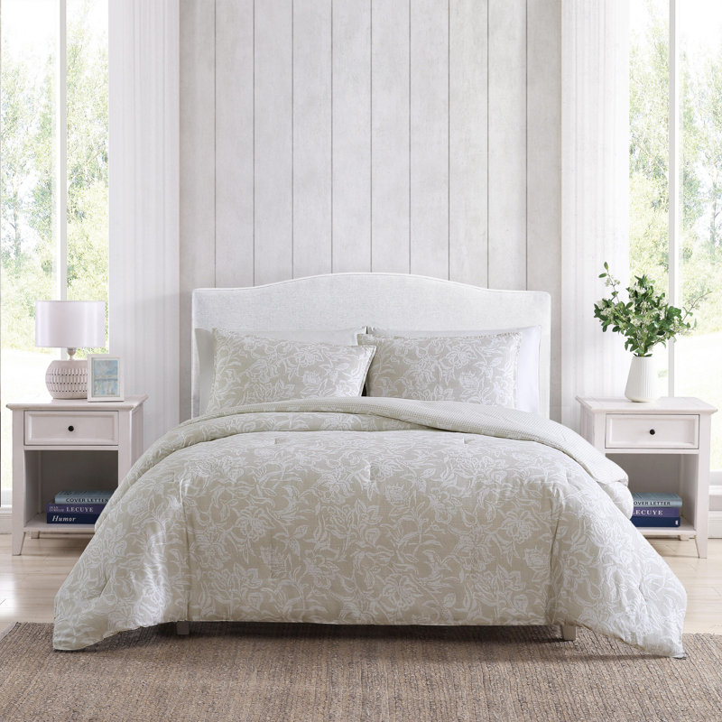 Ensemble d'édredon réversible en coton Nautica Tortola, Édredon pour grand lit + 2 taies décoratives sta, Beige