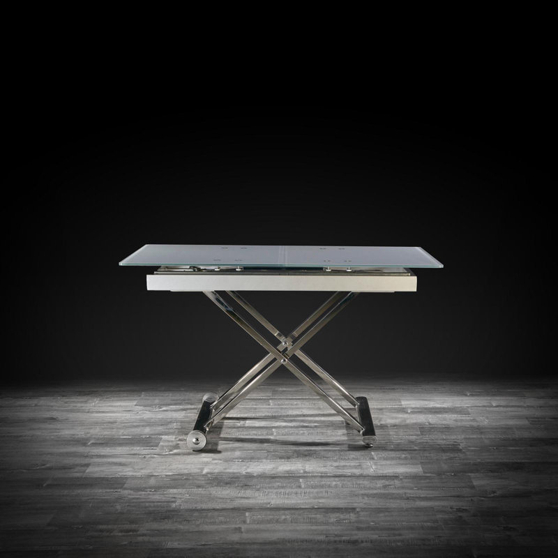 Fenster Extendable Glass Top Metal Base Dining Table