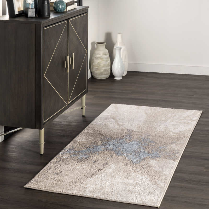 Tapis beige / bleu Dequita, Carré 5 pi