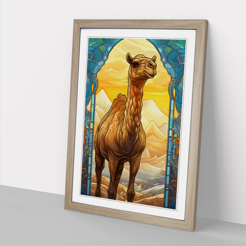 Camel Nouveau - Single Picture Frame Print on Wood, 34cm H x 25cm W x 2cm D, Oak