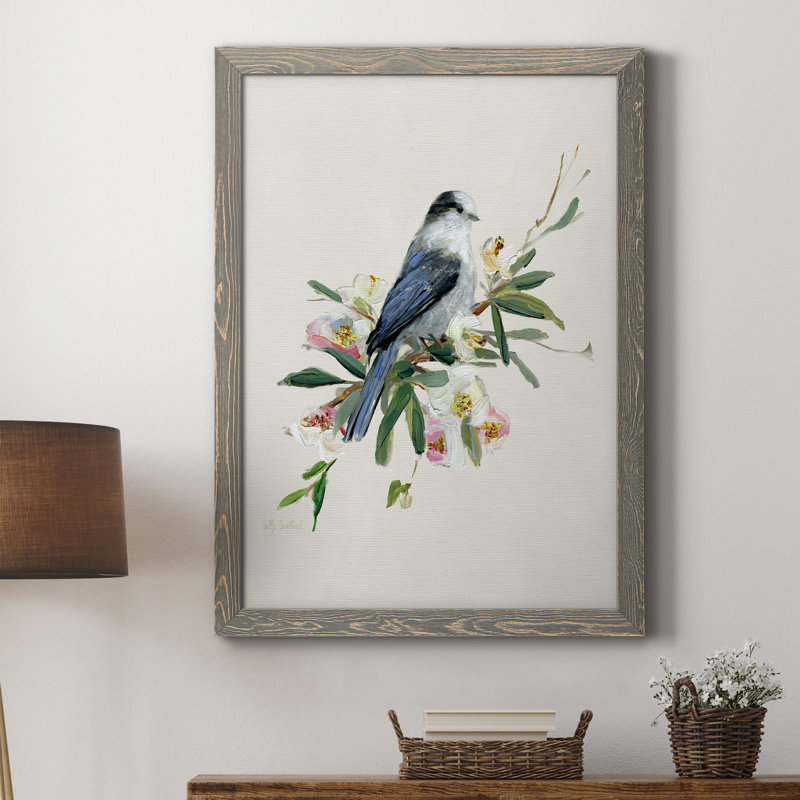 «Spring Song Gray Jay», impression sur toile encadrée, H 31,5 po x l 23,5 po x P 1,5 po, Toile avec cadre gris